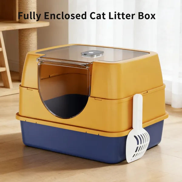 Enclosed Cat Litter Box Orange Odor Locking Spacious For Large Cats A - Image 2