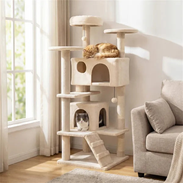 52" Tall Cat Tree Tower With Perches & Condos Multi Cat Playground With - Image 3