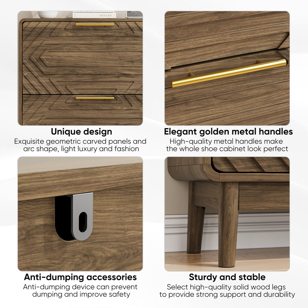 31.5-Inch Walnut Flip-Drawer Shoe Cabinet