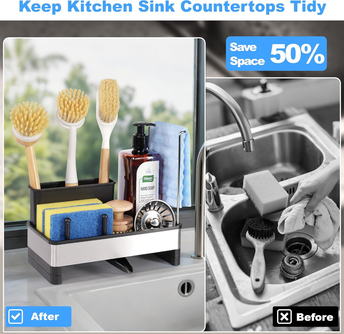 kitchen sink sponge holder caddy in use lifestyle