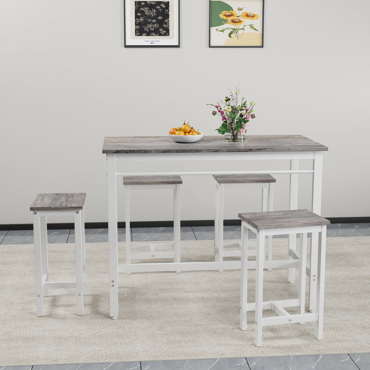 5-Piece White Oak Bar Table Set