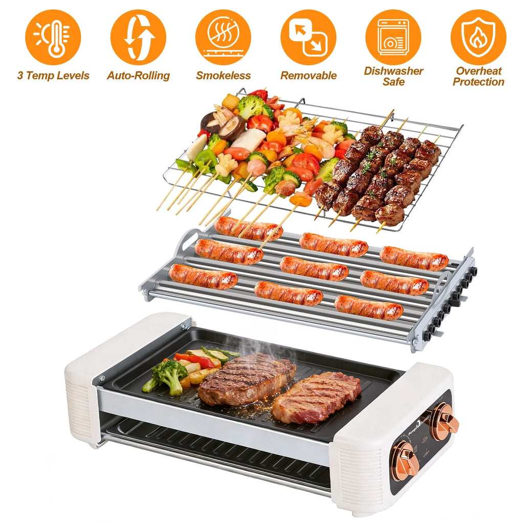 3 In 1 Electric Hot Dog Roller Machine with Grill & Griddle 6 Roller Hot Dog