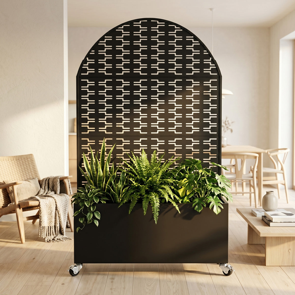 71in arched metal outdoor privacy screen with planter box product view 4