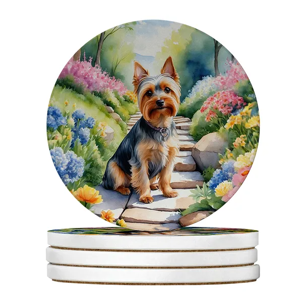 Silky Terrier Spring Path Large Sandstone Coasters Pack Of 4 Absorbent Round - Image 5