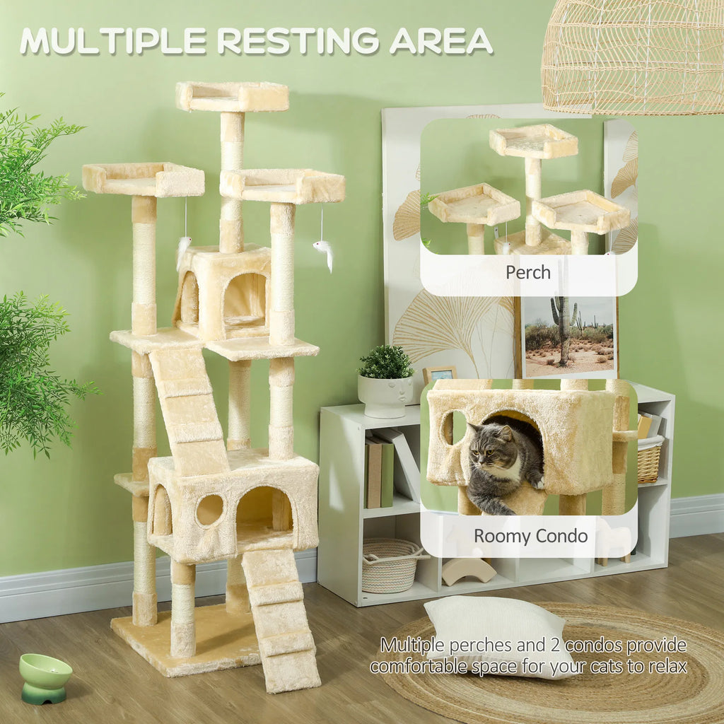 68 inch Multi Level Cat Scratching Tree Kitty Activity Center Post Tower Condo - Image 3