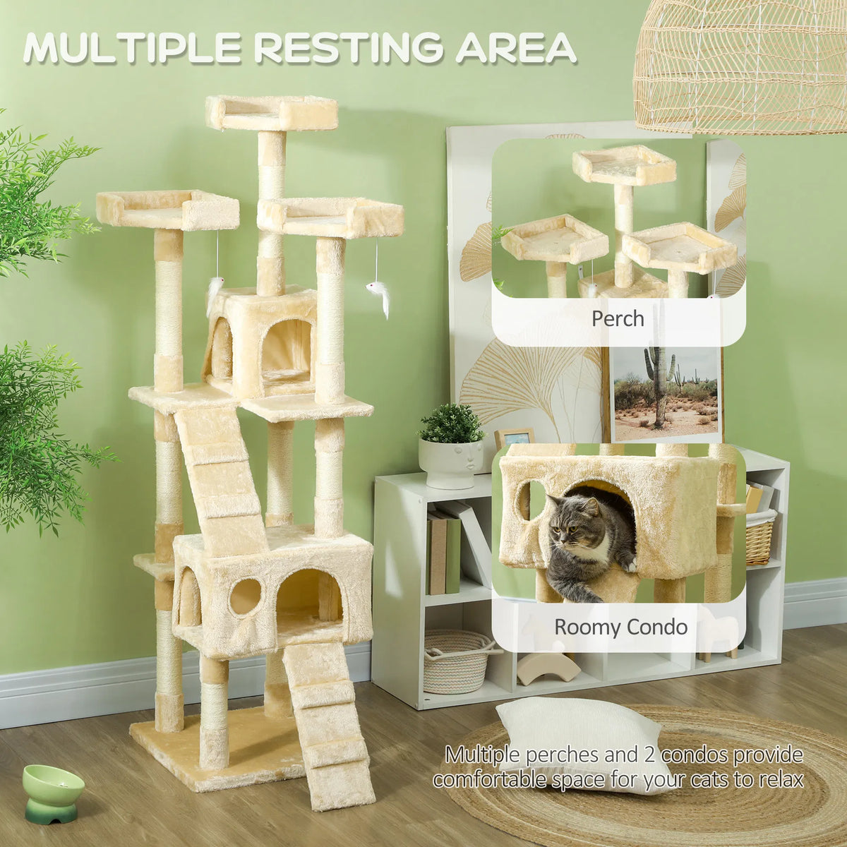 68 inch Multi Level Cat Scratching Tree Kitty Activity Center Post Tower Condo - Image 3