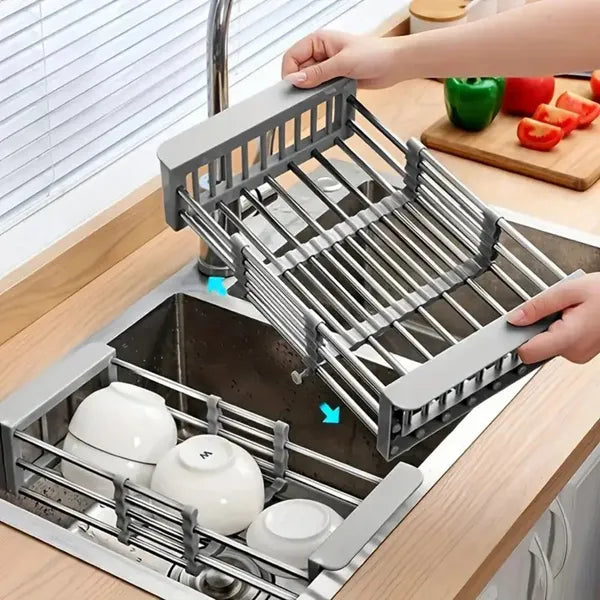 Adjustable Immersion Sink Dish Drying Rack With Stainless Steel Drain Basket - Image 2