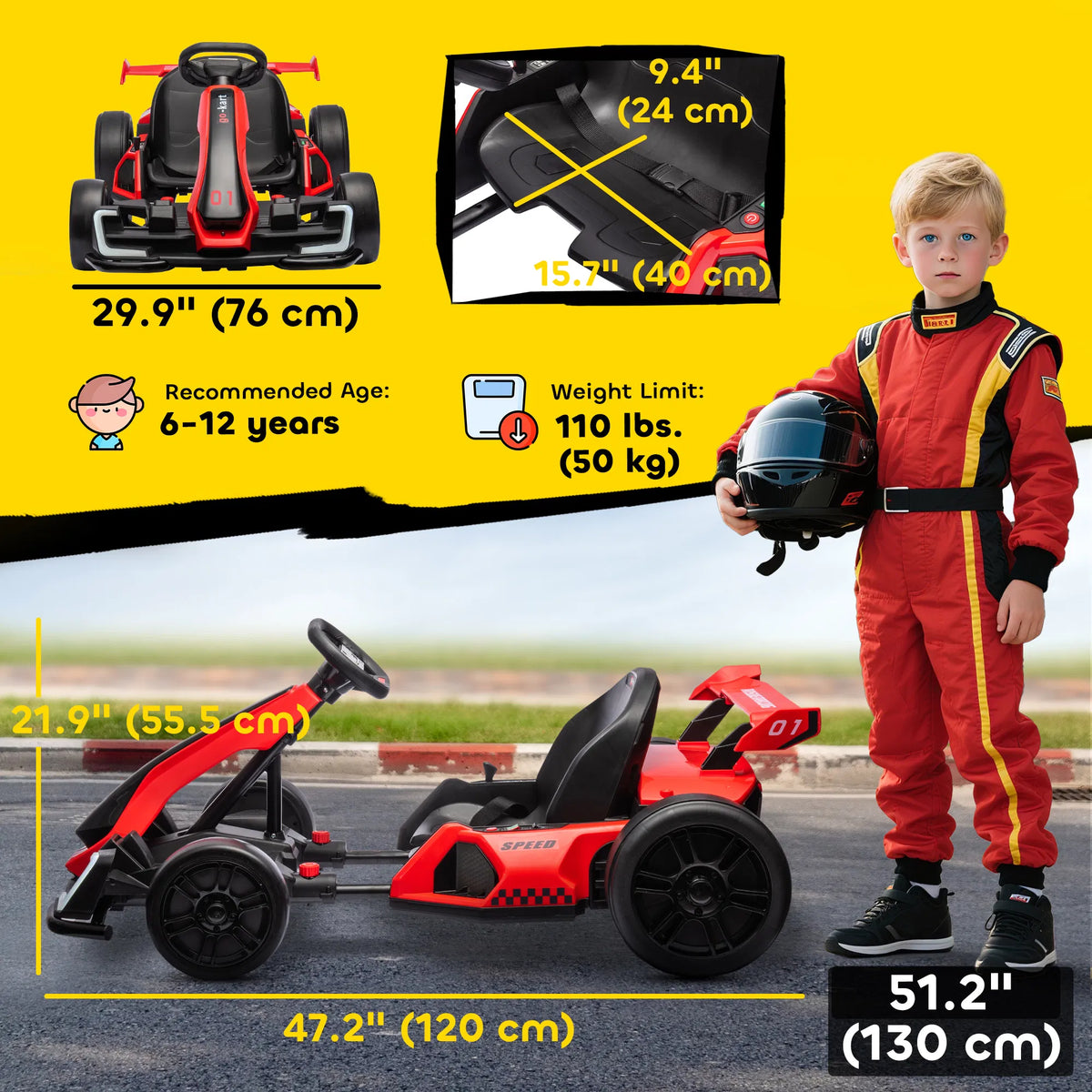 24V Electric Go Kart Battery Powered Kids Drift Kart with Adjustable Seat