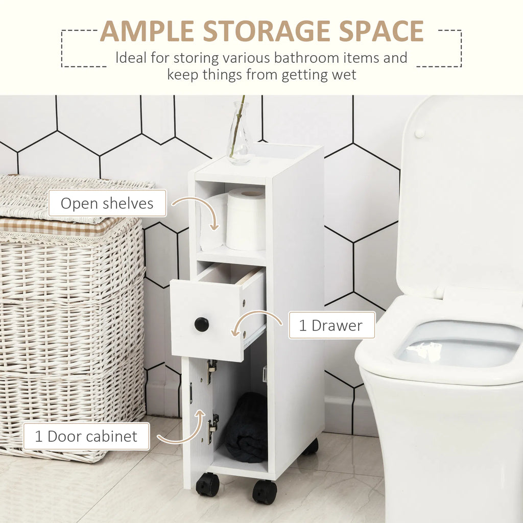 Slim Bathroom Cabinet with Wheels Narrow Bathroom Storage Cabinet with Door - Image 5