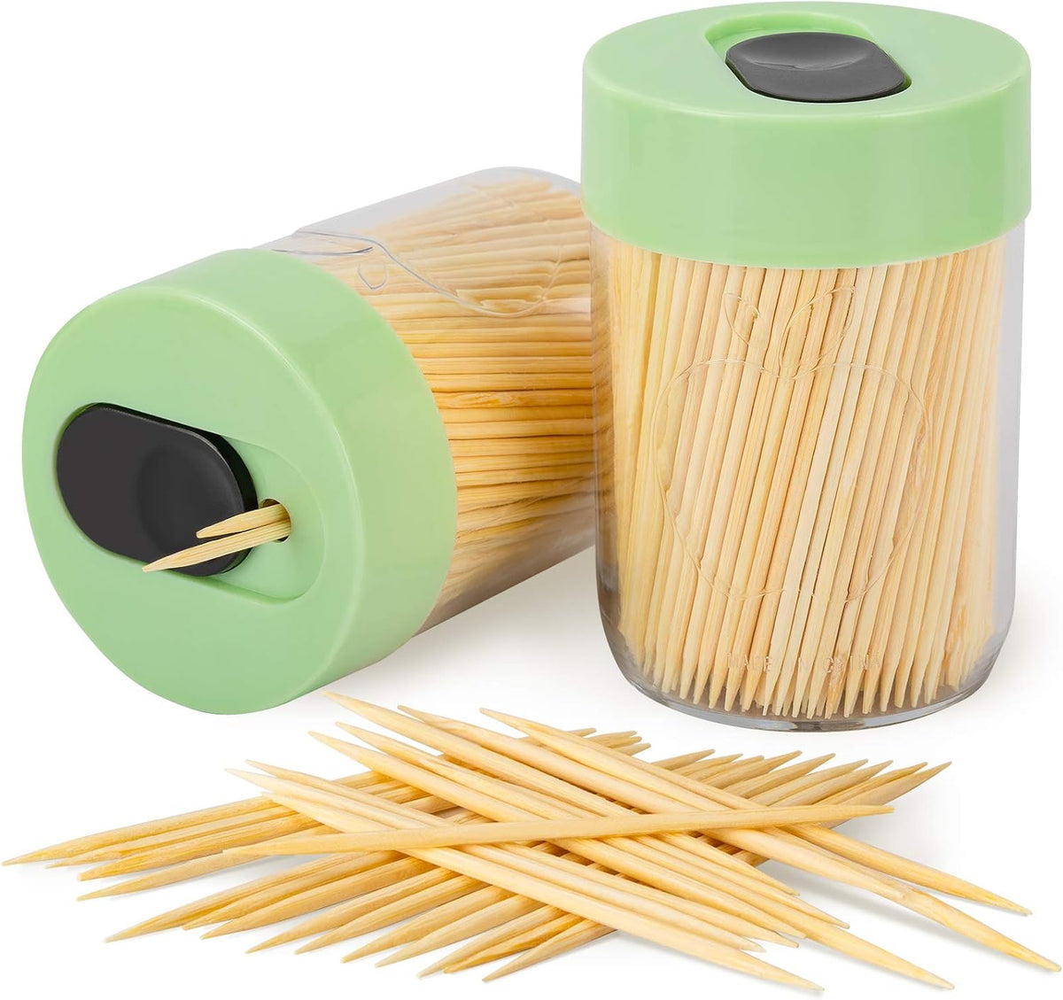 Toothpick Holder Set 2 Units With 800 Natural Wooden Toothpicks Sturdy Green - Image 4