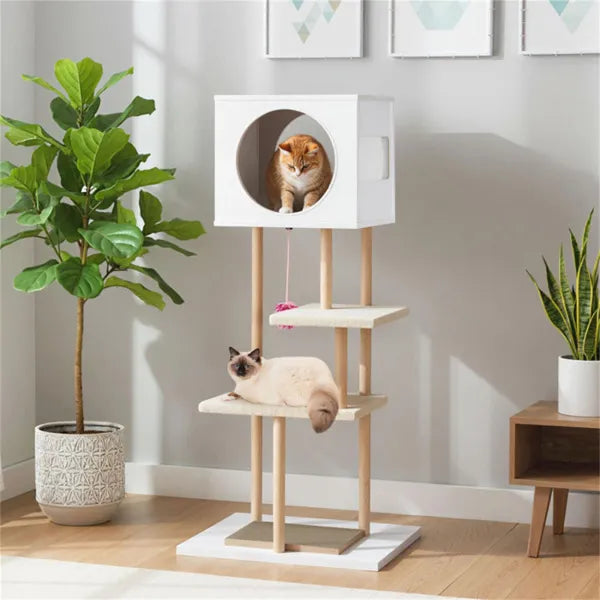Multi Level Cat Tree With 2 Scratching Pads Dual Door Cat Condo & Anti Tipping - Image 4