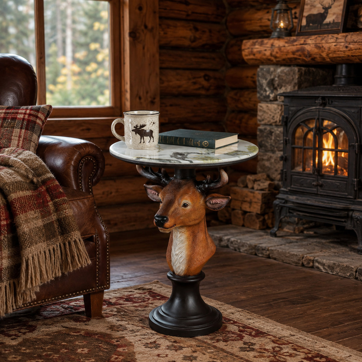 Deer Head Accent Table Animal Statue End Tables Livingroom