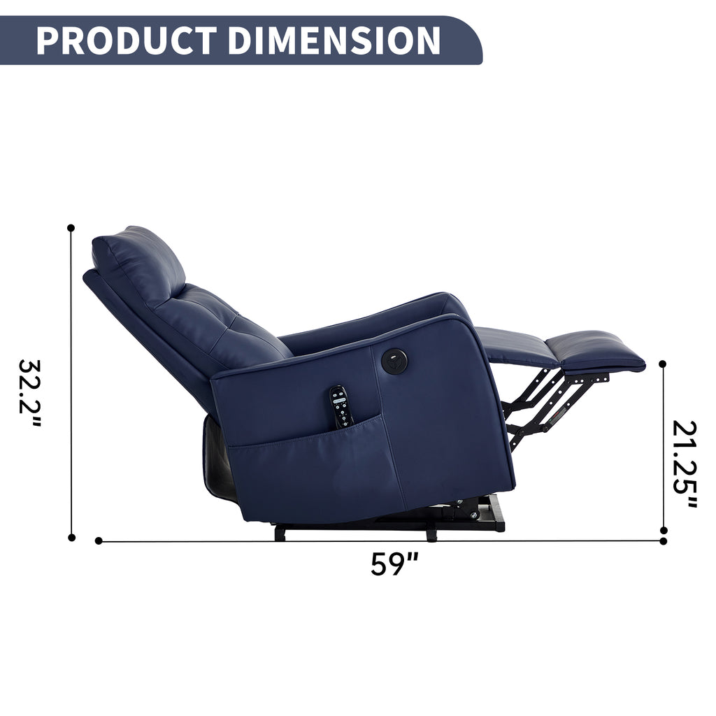 Deep Blue PU Single Motor Power Lift Recliner Chair with Massage and Heat for - Image 4