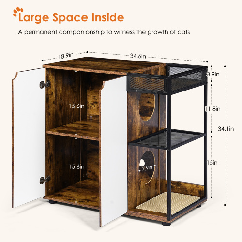 Double Cat Litter Box Furniture Enclosure