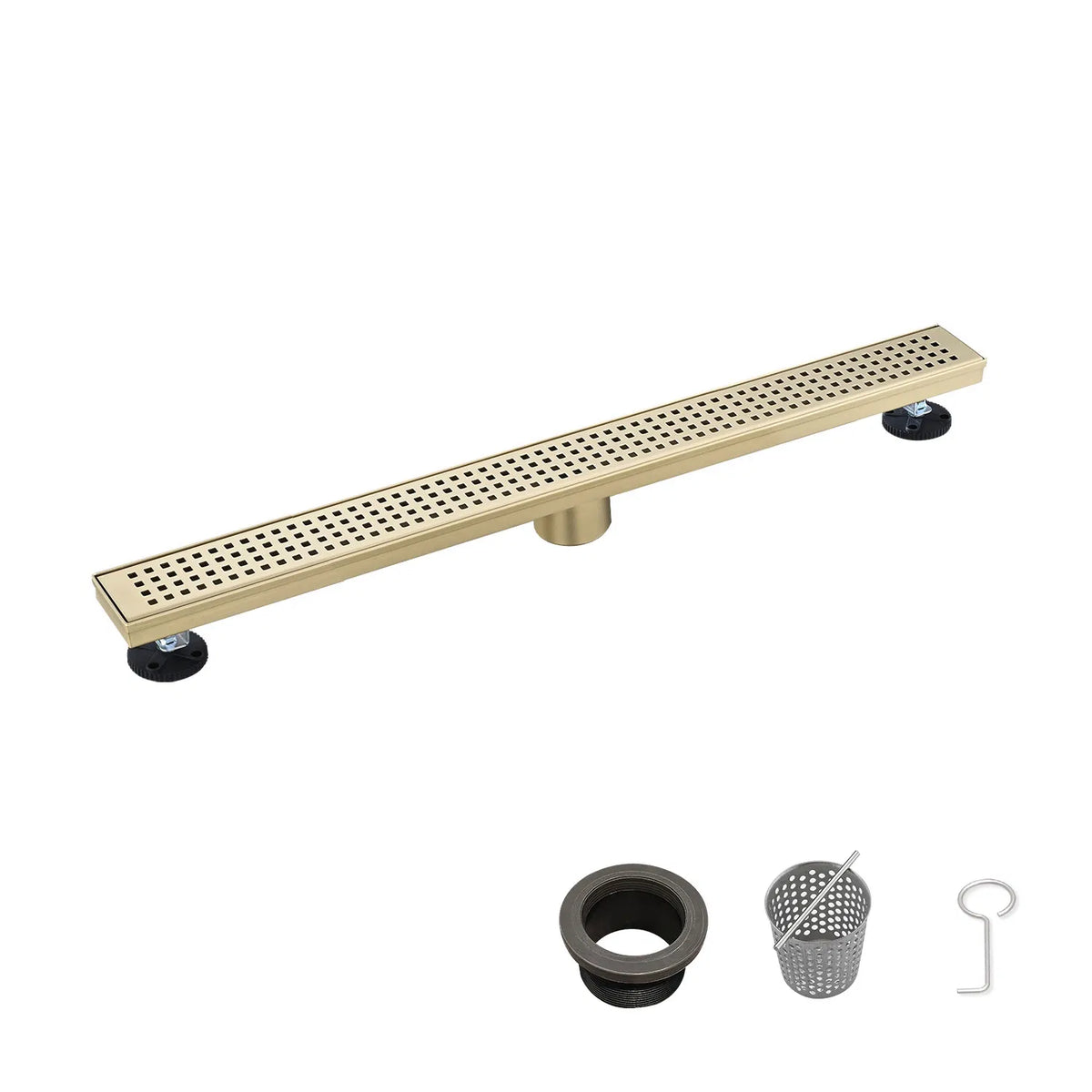 30 Inch Linear Shower Drain with Removable Square Patterned Grate 304 - Image 2