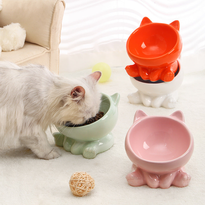 ceramic cat bowl food neck dimensions and features