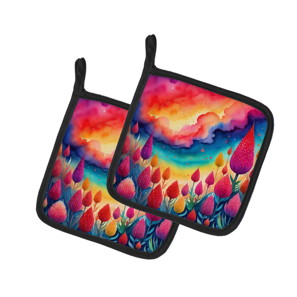 Colorful Celosia Pair of Pot Holders Kitchen Heat Resistant Pot Holders Sets - Image 5