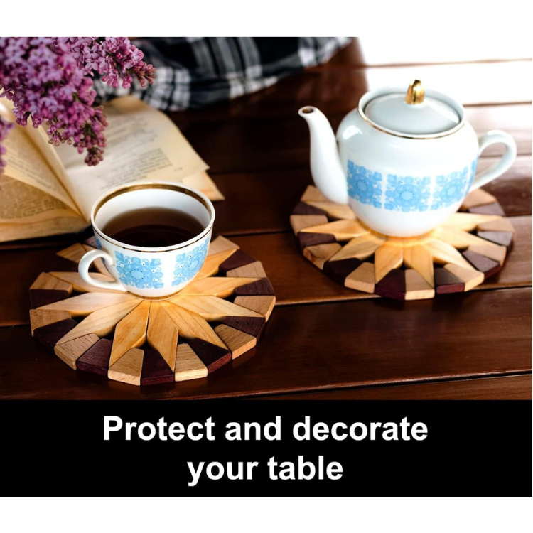 2 Piece Natural Wood Trivet Set Heat Resistant Hot Dish Holders For Table - Image 5