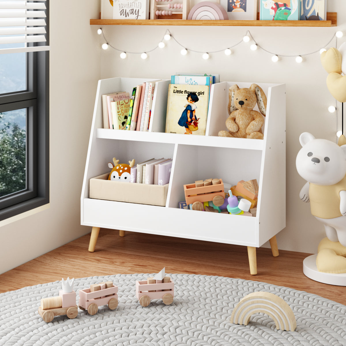 Kids Bookshelf and Toy Organizer with Five Cubbies