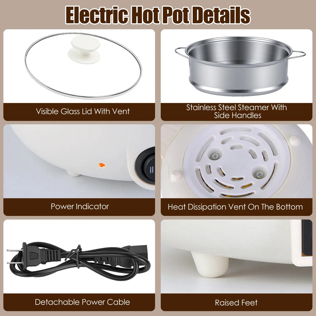 Electric Hot Pot with Steamer 1.8L Mini Portable Hot Pot with 300W 600W Dual - Image 3