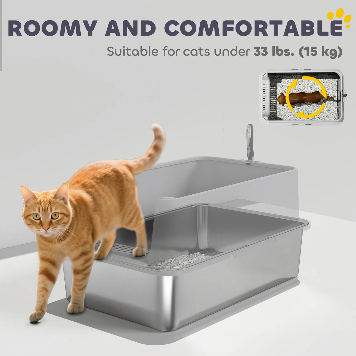 XL Stainless Steel Cat Litter Box for Big and Multiple Cats with High Wall - Image 5