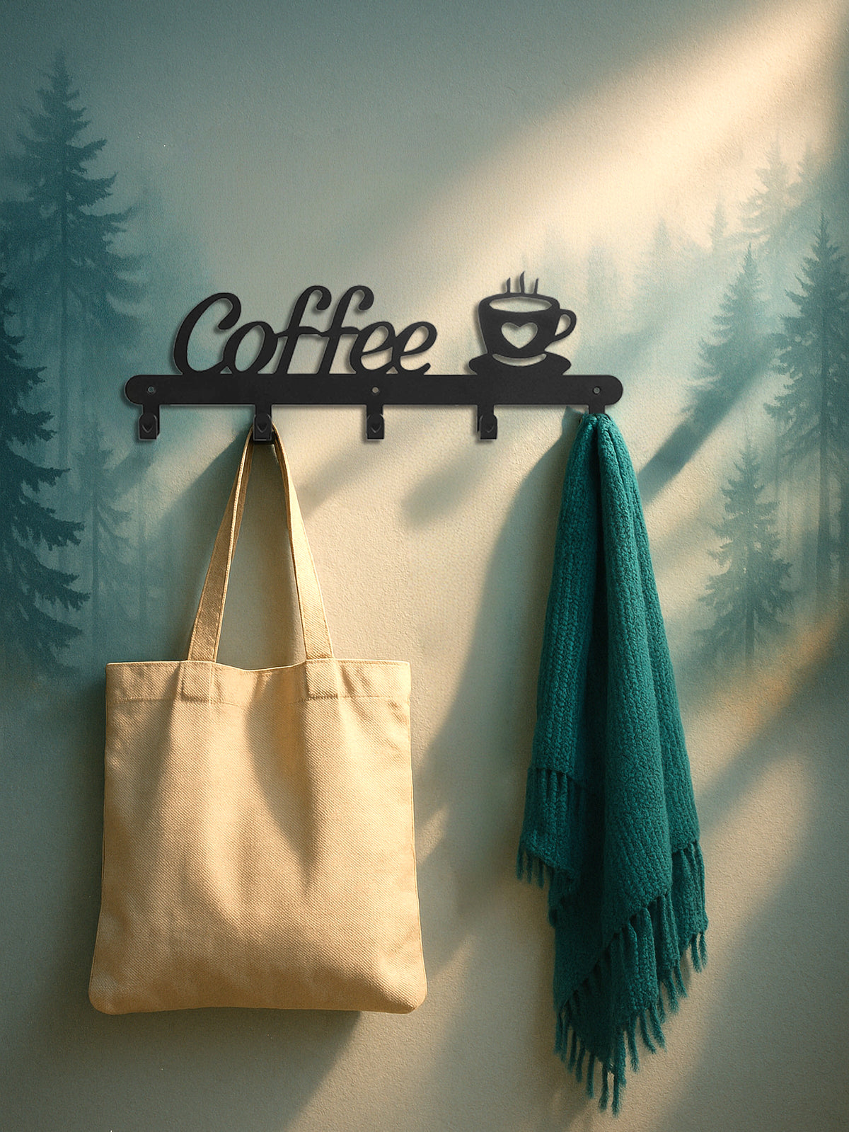 Metal Coffee Mug Holder Rack Wall Mounted With Hooks For Cups & Coats - Image 4