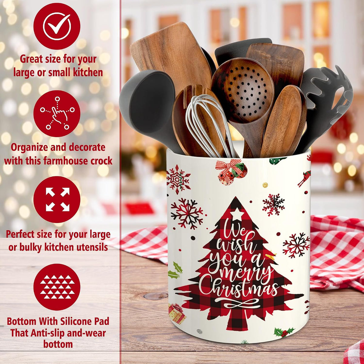 Christmas Kitchen Decor Christmas Tree Ceramic Utensil Holder Festive - Image 3