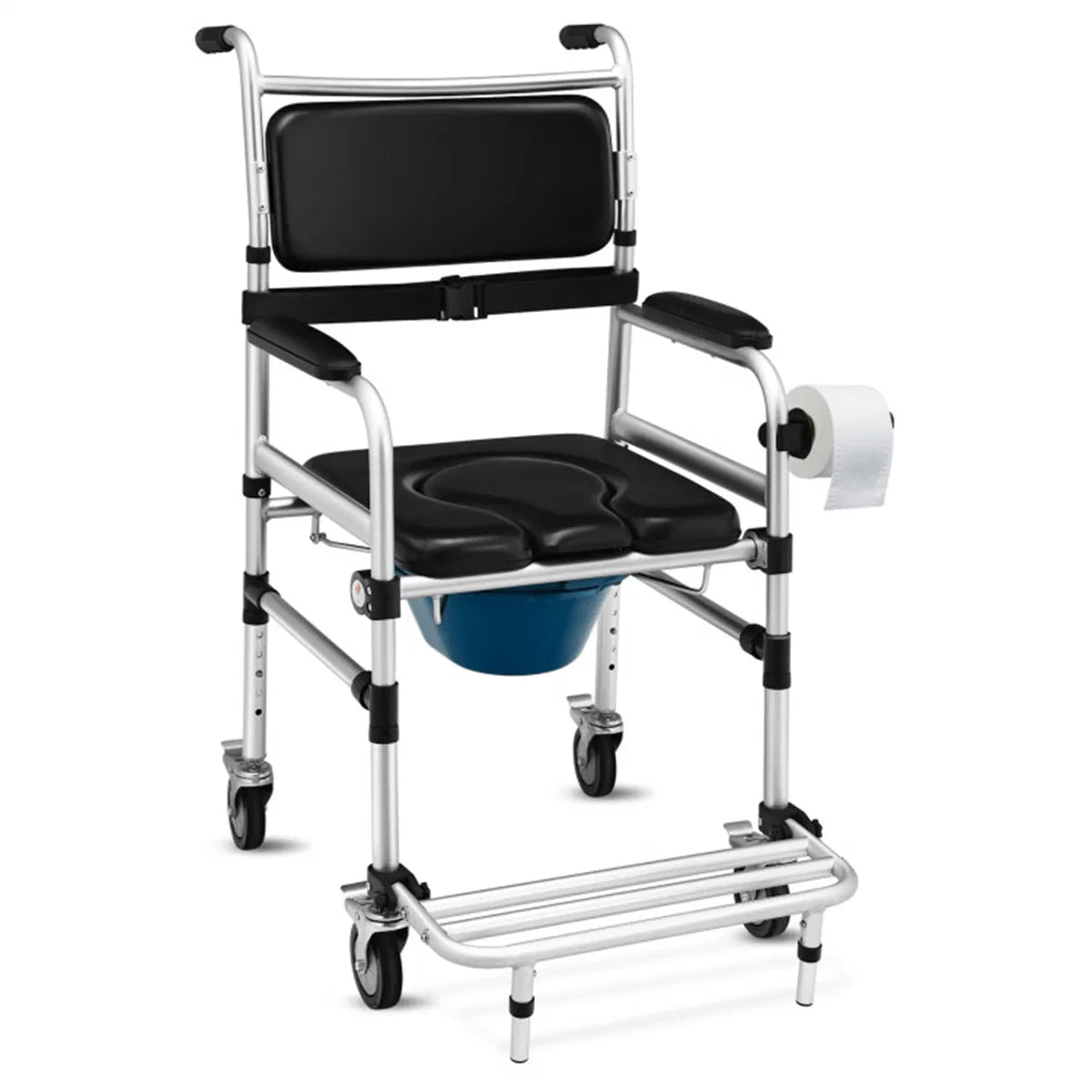 2 in 1 Aluminum Commode Shower Wheelchair Bath/Toilet Use Adjustable Height - Image 2
