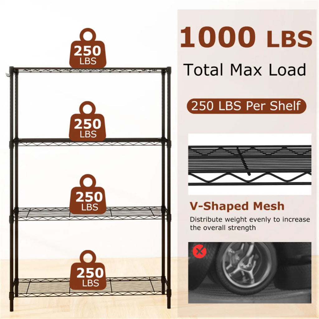 4 Tier Heavy Duty Metal Wire Shelving Unit 1000 lbs Capacity Adjustable Storage Rack - Image 3