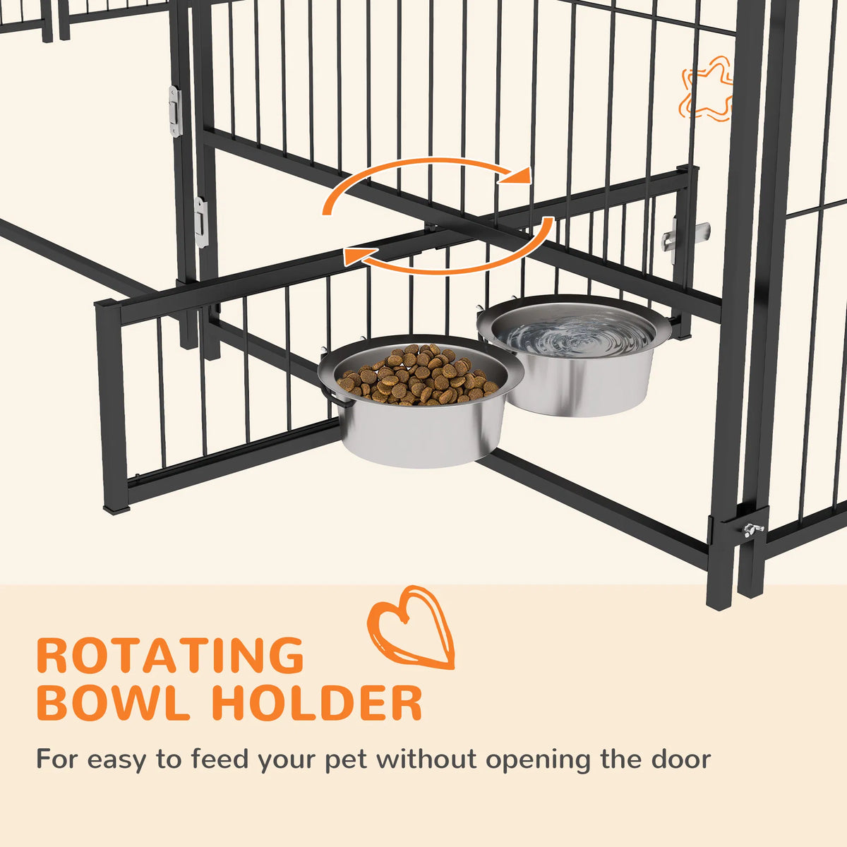 6.9' x 6.9' x 5' Outdoor Dog Kennel with Canopy Rotating Bowls Coffee - Image 5