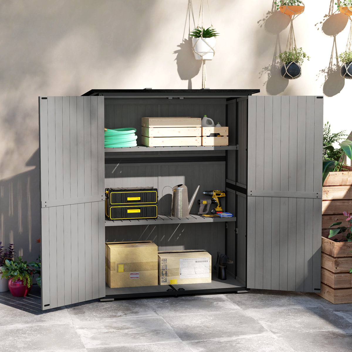 Wood Storage Shed Outdoor Garden Shed With Asphalt Roof 2 Shelves Lockable - Image 3