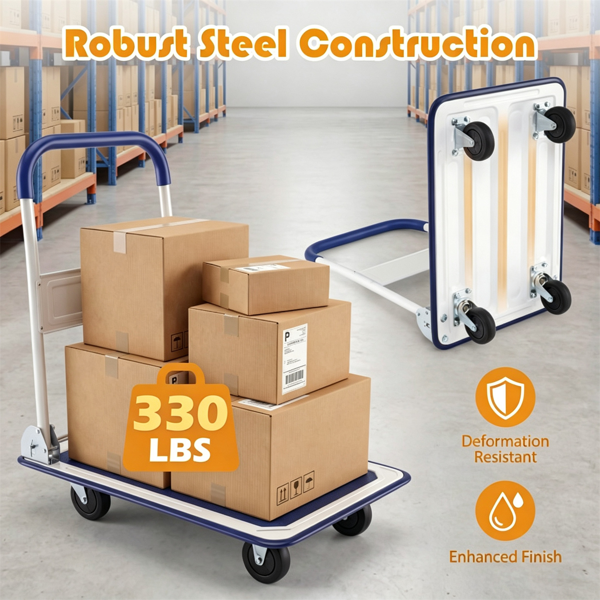 Folding Platform Hand Truck Heavy Duty Metal Push Cart With 330LBS Weight - Image 4