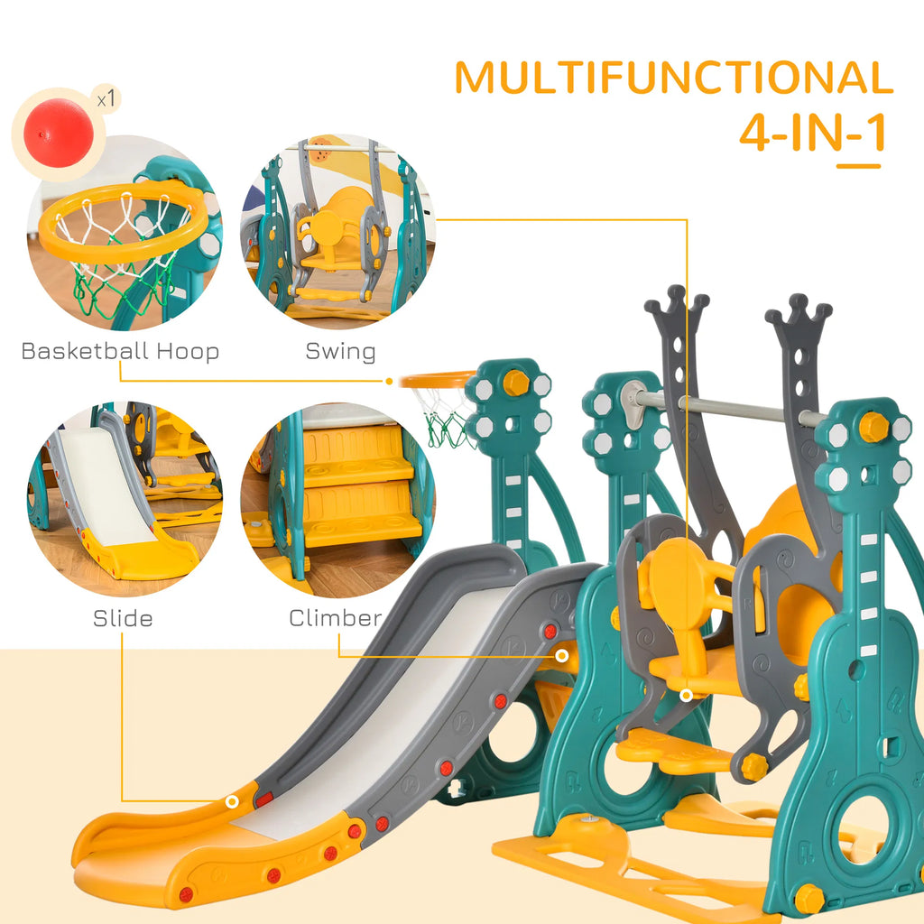 4 in 1 Kids Slide and Swing Set with Basketball Hoop and Adjustable Seat - Image 3
