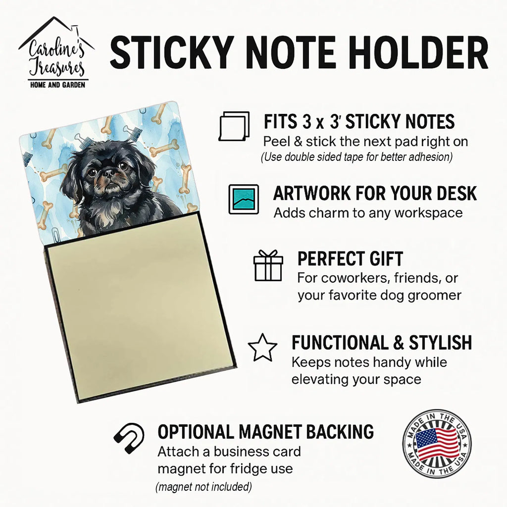 Black Pekingese Coworker Watercolor Sticky Note Holder Refillable Dispenser - Image 4