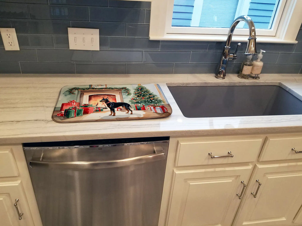 Doberman Pinscher Cozy Christmas Dish Drying Mat Absorbent Dish Drying Mat Pad