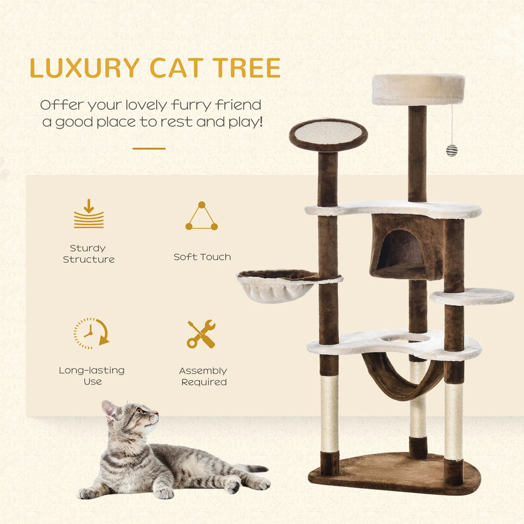 60" Cat Scratching Tree Cat Bed Condo Post House Pet Furniture Toys Brown & Beige
