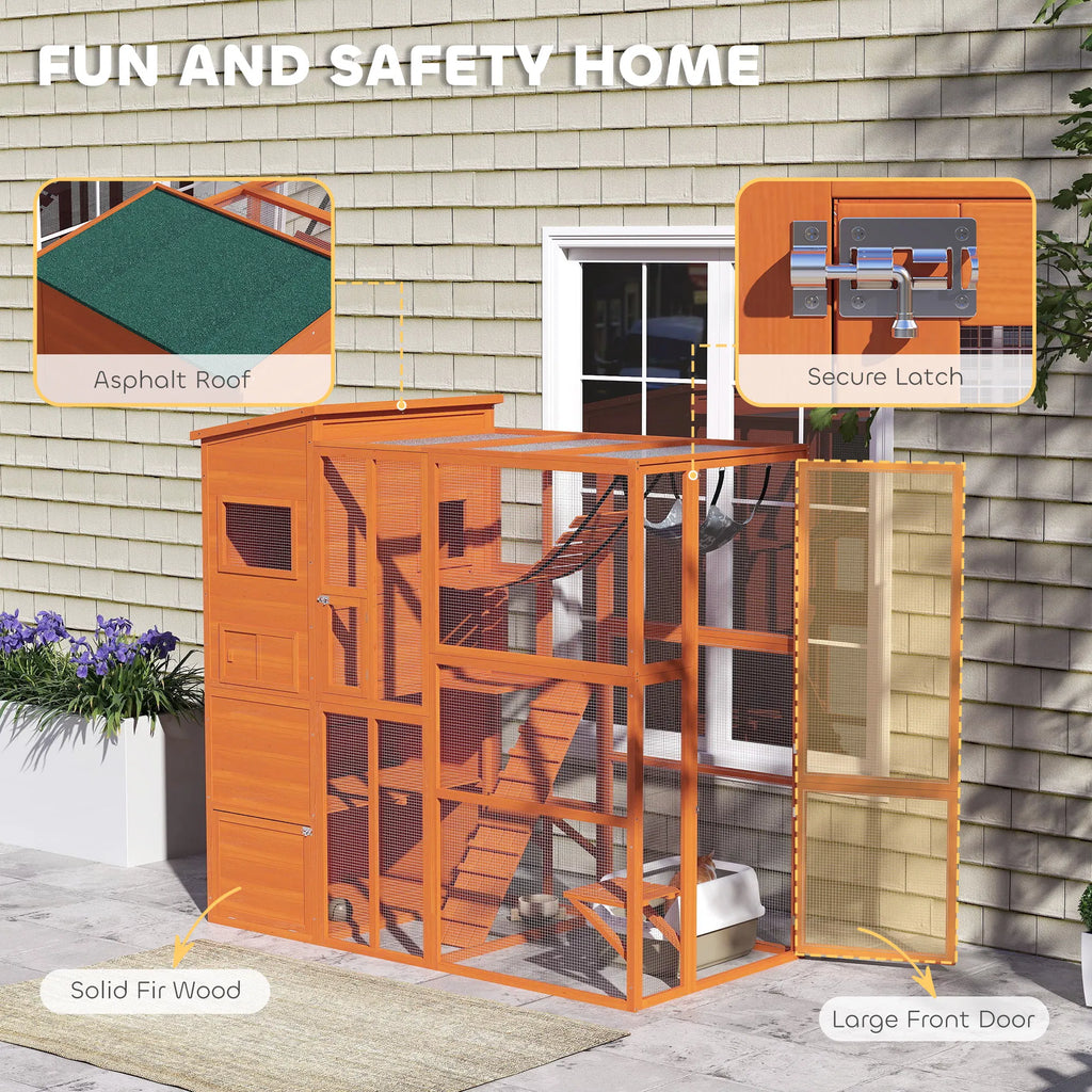 76" Catio Outdoor Cat Enclosure with Cat Condo Jumping Platforms Ladder - Image 5