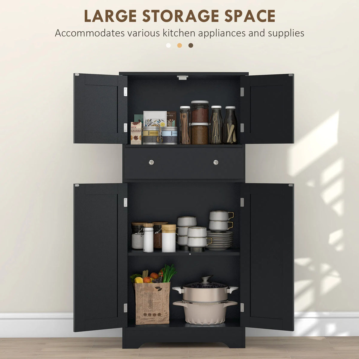 50.5" Kitchen Storage Cabinet Modern Kitchen Pantry Cabinet with 4 Doors - Image 4