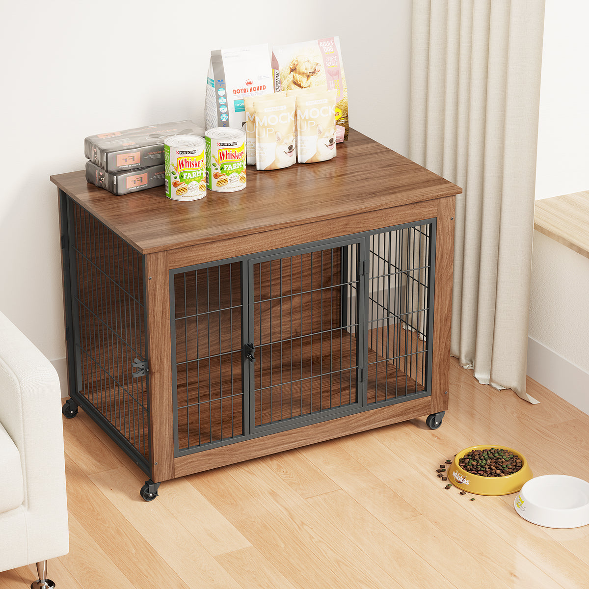 38.6-Inch Dog Crate Furniture with Wheels
