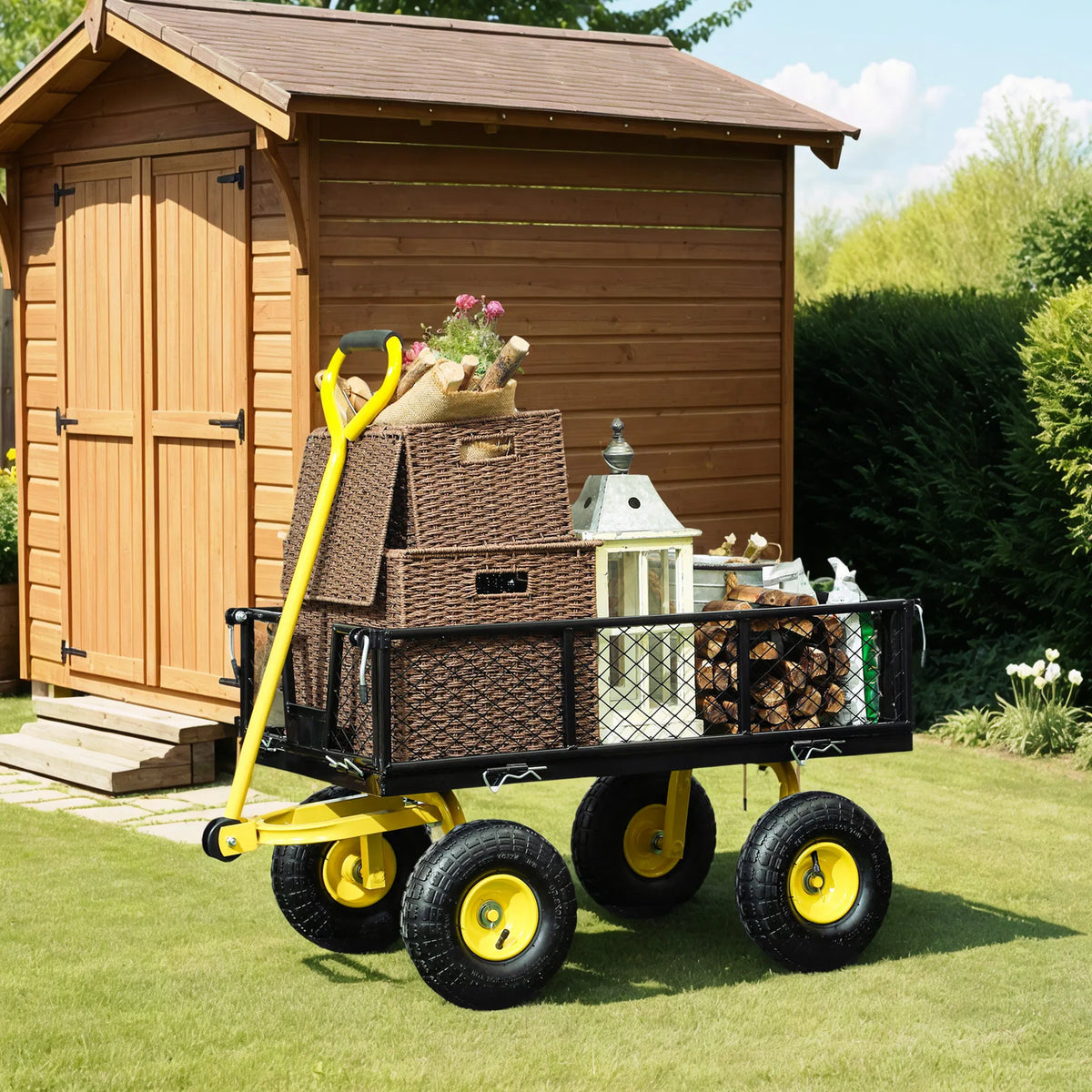 Steel Garden Cart Utility Wagon with Removable Sides 10" Wheels 180° - Image 4