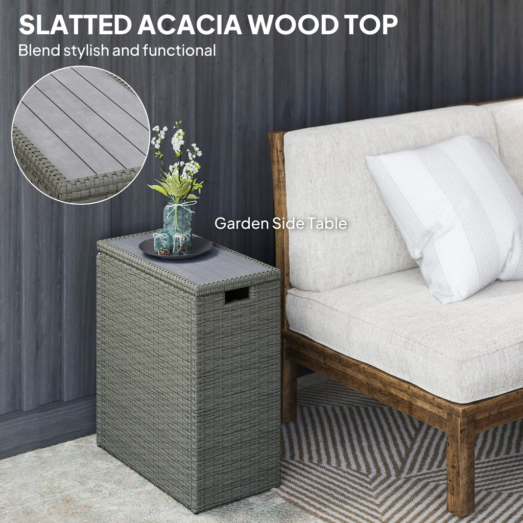 17 Gallon Small Deck Box Wicker Outdoor Storage Box with Acacia Wood Top for - Image 5