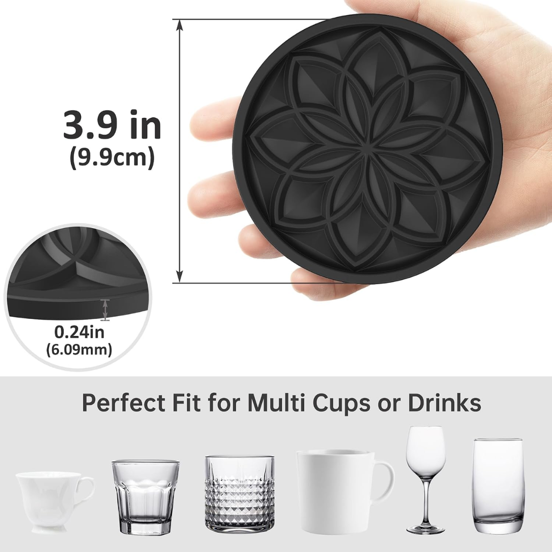 6 Pack Silicone Drink Coasters With Holder For Coffee Table Bar Desk Non Slip - Image 5