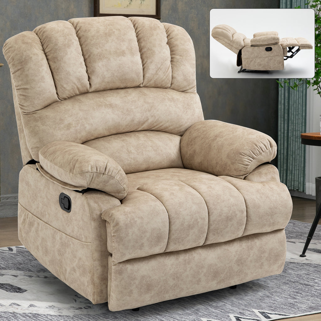 Large Manual Recliner Chair in Fabric for Living Room Beige - Image 3