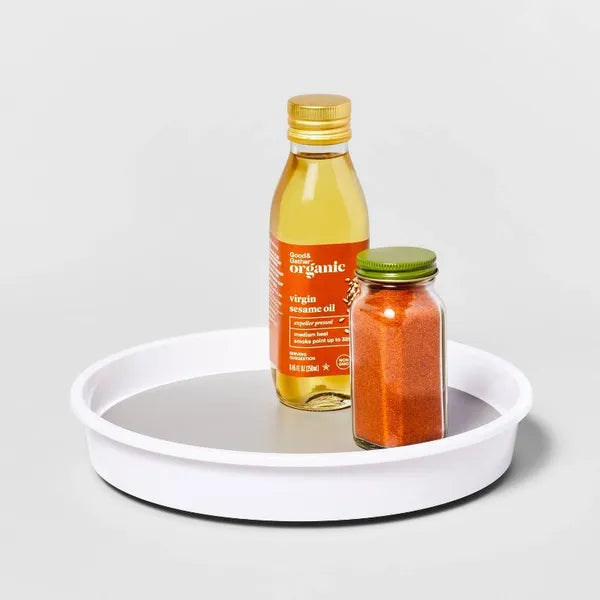 clear 360-degree rotating turntable pantry in use lifestyle