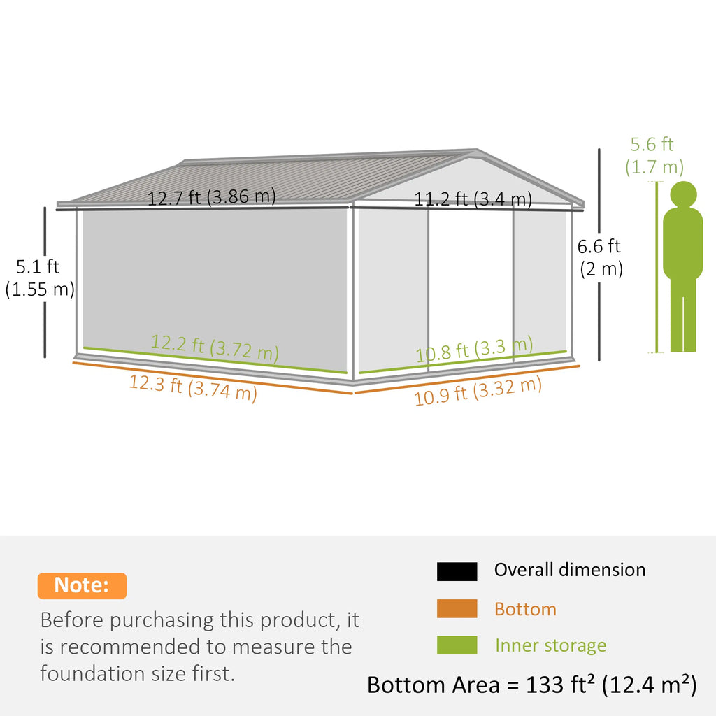 11' x 13'Garden Storage Shed w/ Foundation Kit Metal Tool Storage House w/ - Image 3