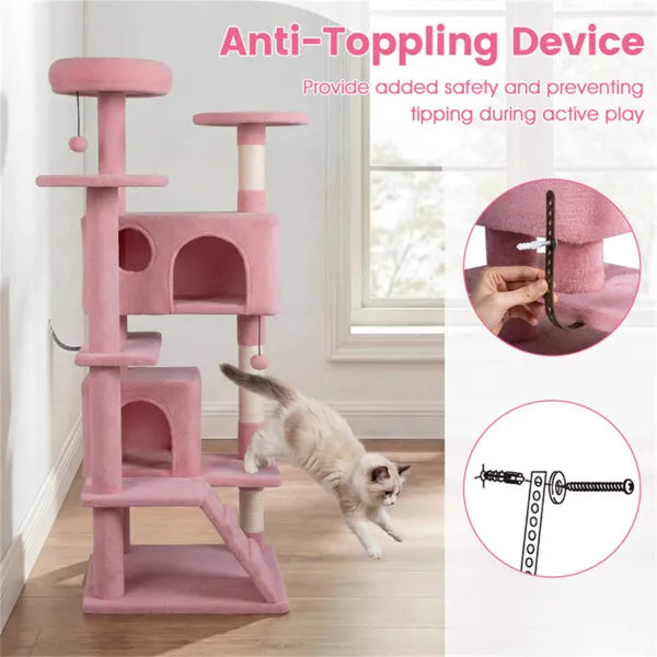 52" Tall Cat Tree Tower With Perches & Condos Multi Cat Playground With - Image 4