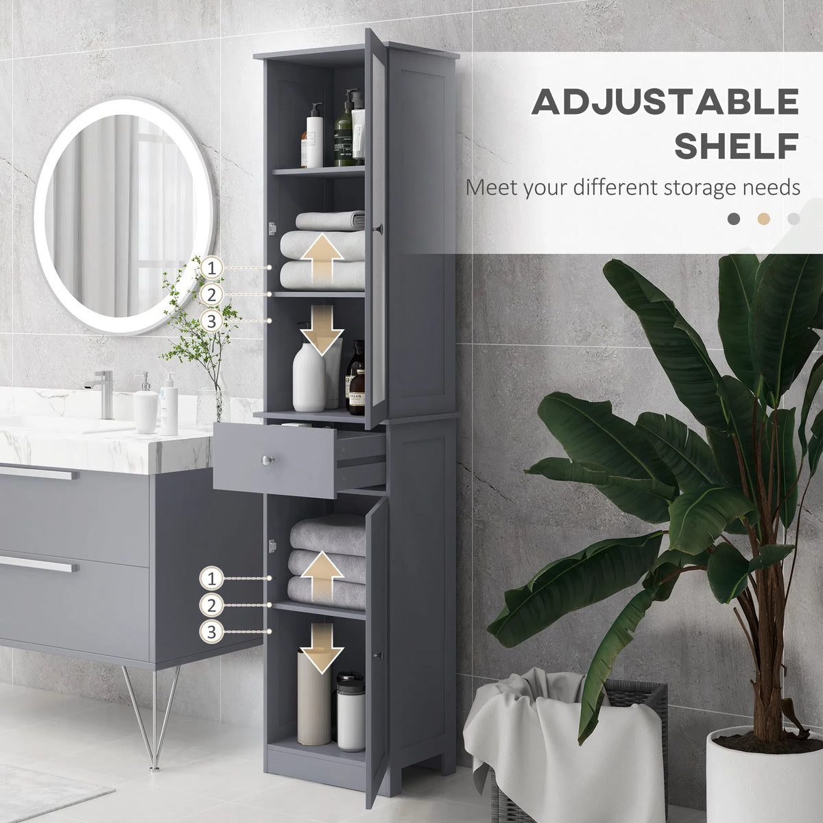 Tall Bathroom Cabinet Bathroom Storage Cabinet with Drawers 2 Doors and - Image 3