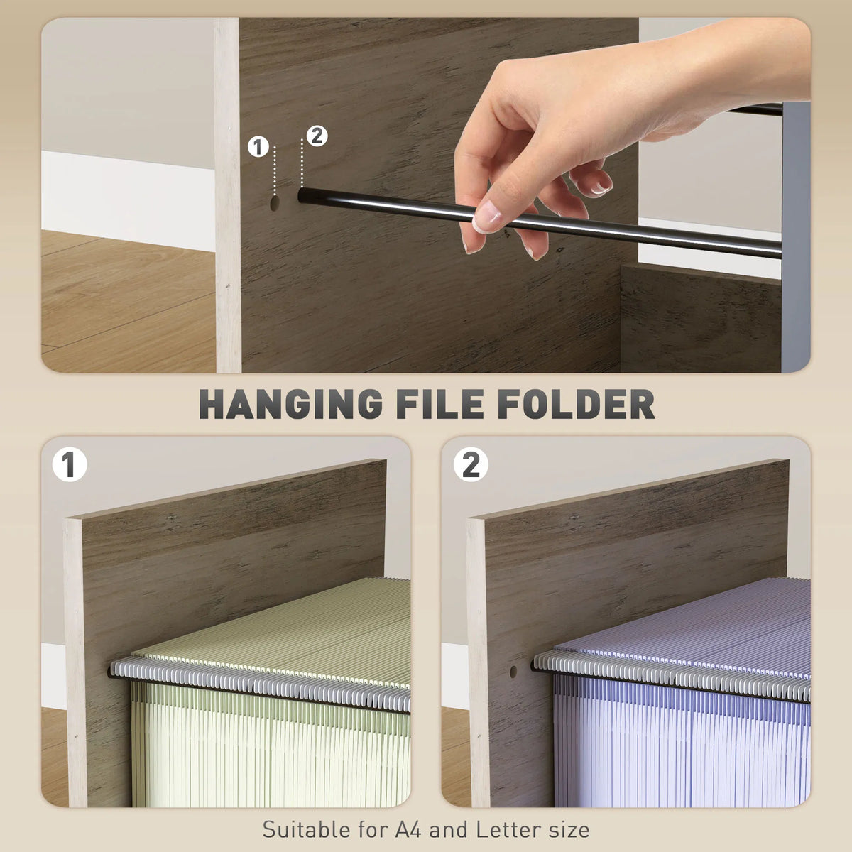 Vertical Filing Cabinet Tall File Cabinet with 2 Drawers Hanging Bars for - Image 4