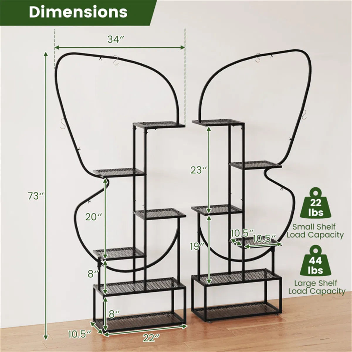 Butterfly Shape Metal Plant Stand Pack With Hanging Hooks Adjustable - Image 2