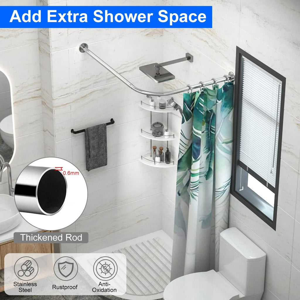 Adjustable L Shaped Curved Shower Rod Premium Stainless Steel Rust - Image 5